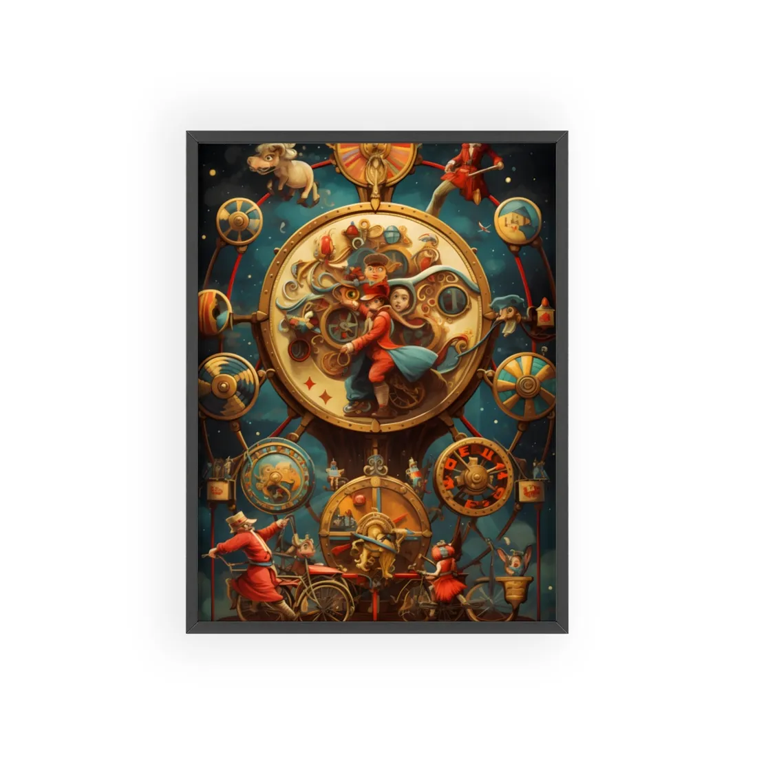 Whimsical Clockwork Circus: Fantastical Mechanical Art - Framed Poster