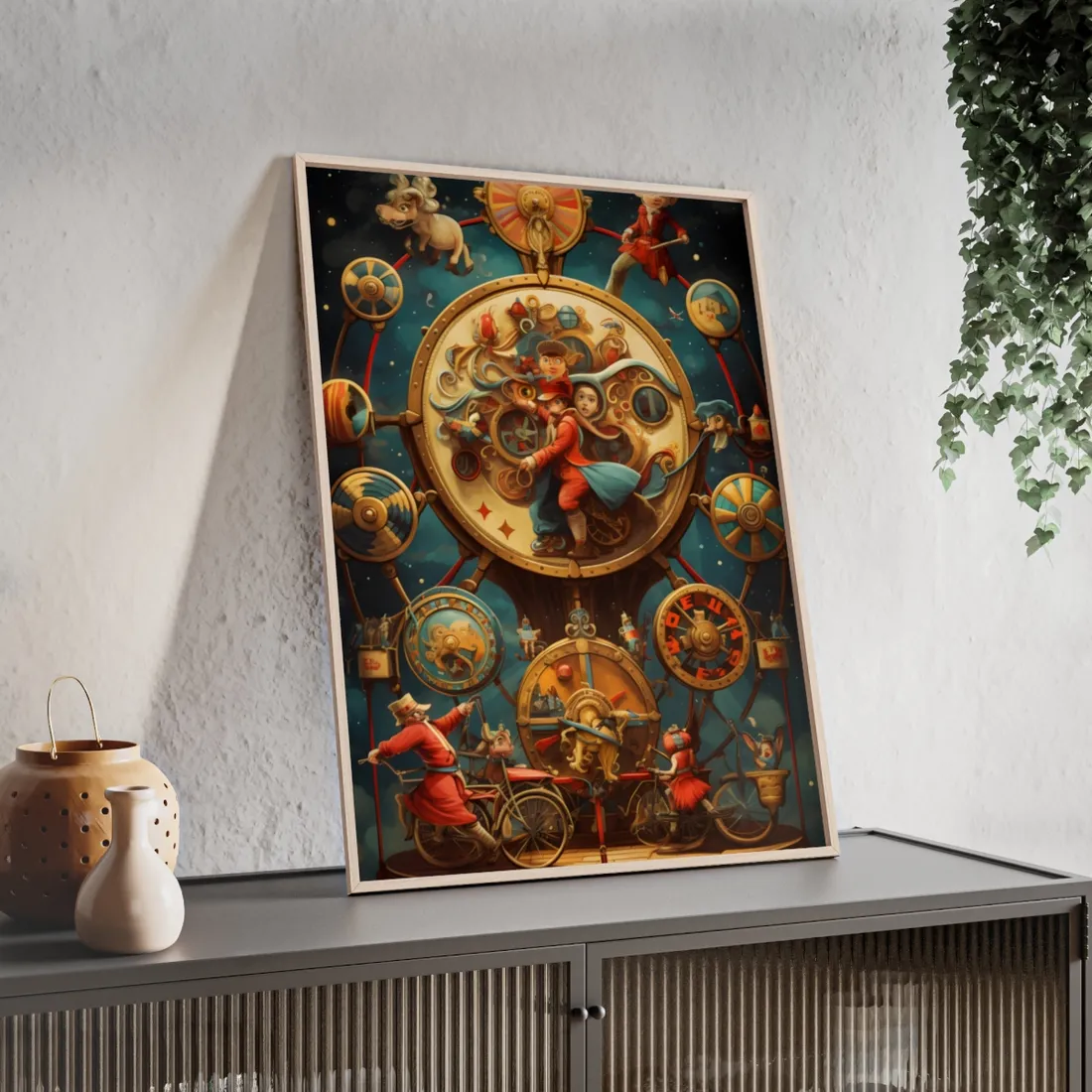 Whimsical Clockwork Circus: Fantastical Mechanical Art - Framed Poster