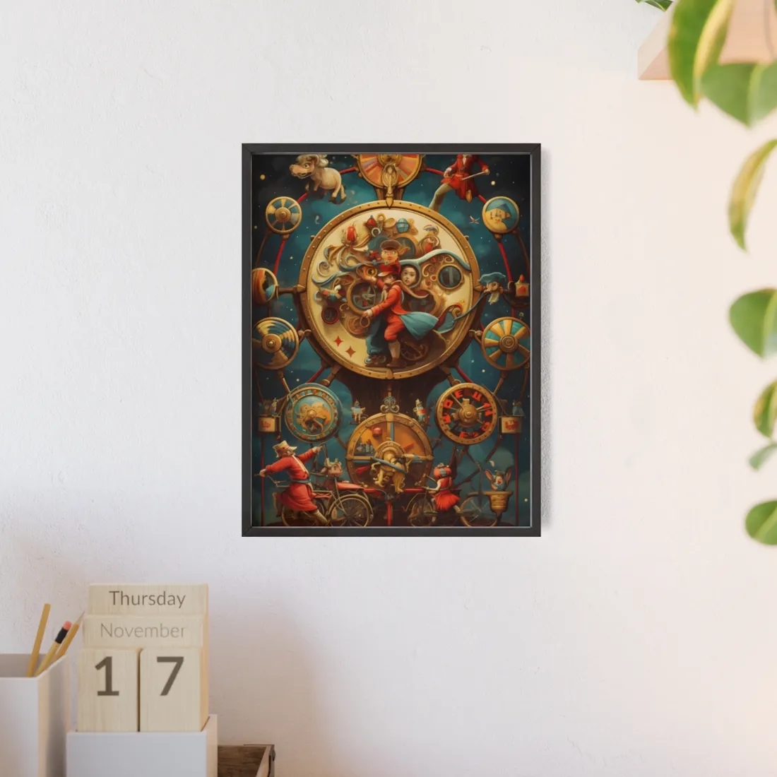 Whimsical Clockwork Circus: Fantastical Mechanical Art - Framed Poster
