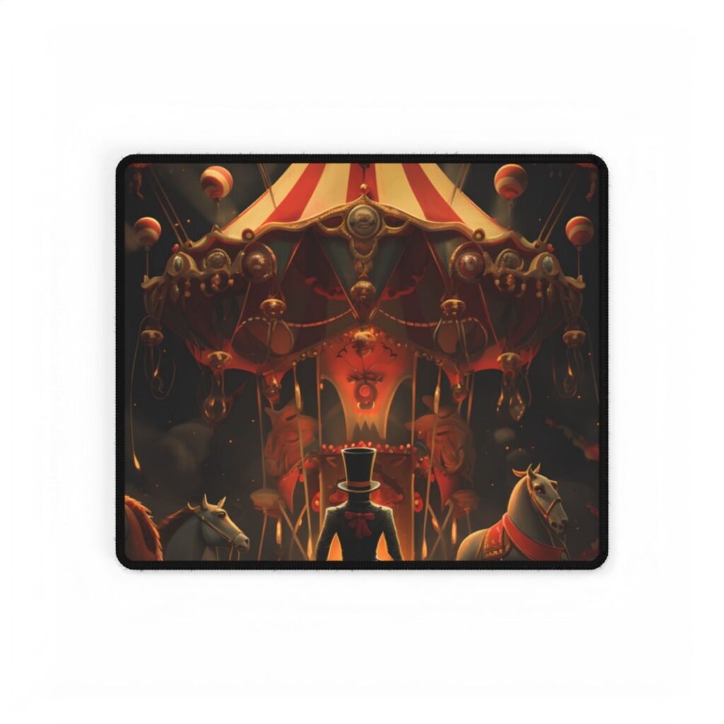 Whimsical Clockwork Circus Under Night Sky: Magical Art - Desk Mat