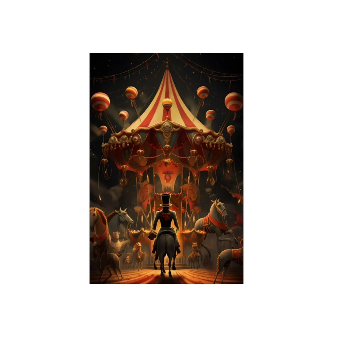 Whimsical Clockwork Circus Under Night Sky: Magical Art - Metal Poster