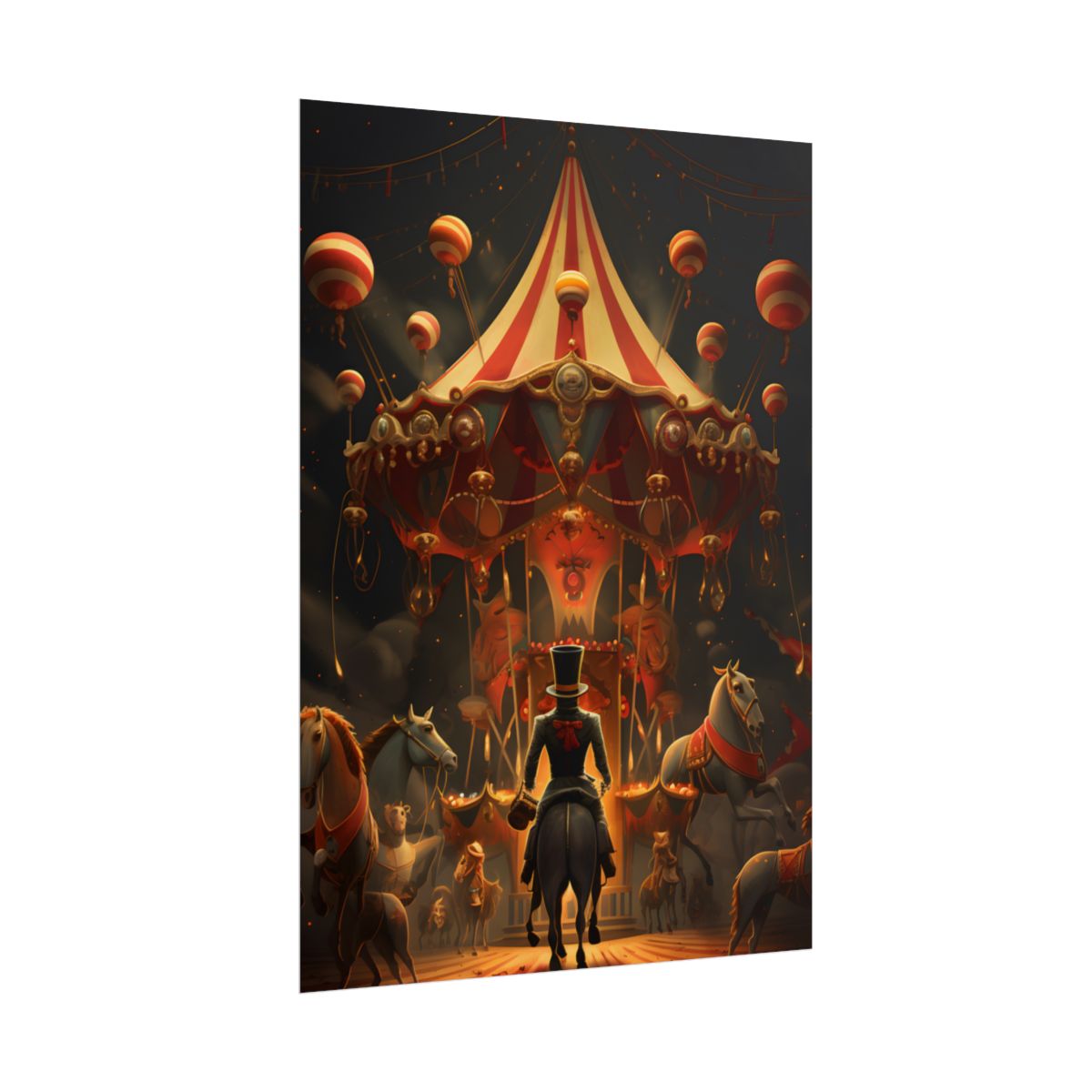 Whimsical Clockwork Circus Under Night Sky: Magical Art - Poster