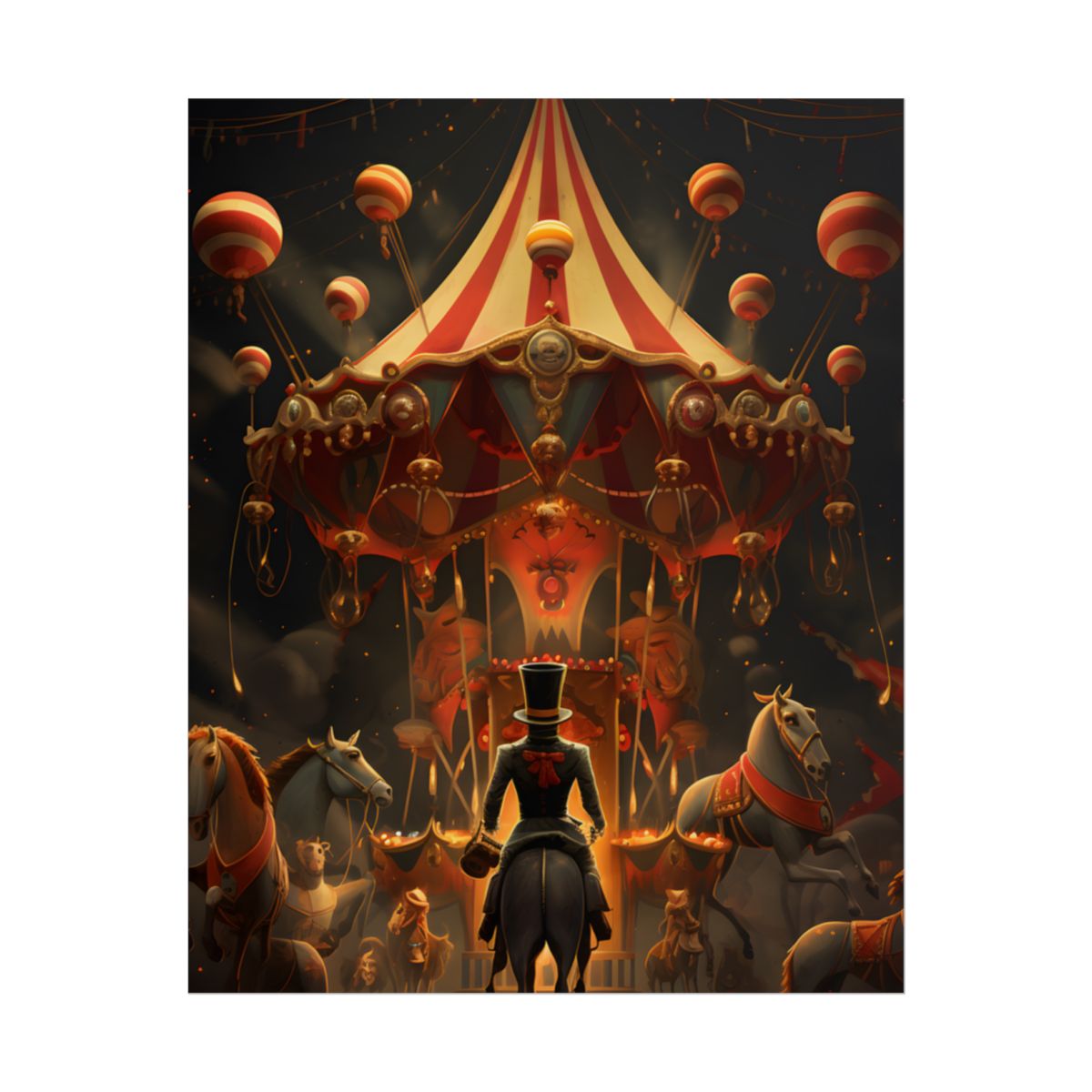 Whimsical Clockwork Circus Under Night Sky: Magical Art - Poster