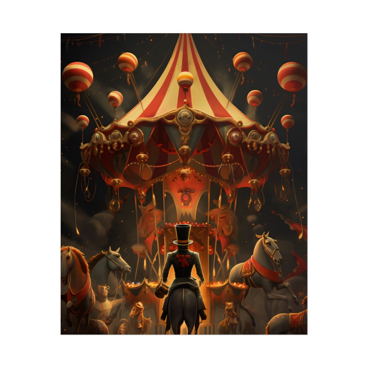 Whimsical Clockwork Circus Under Night Sky: Magical Art - Poster