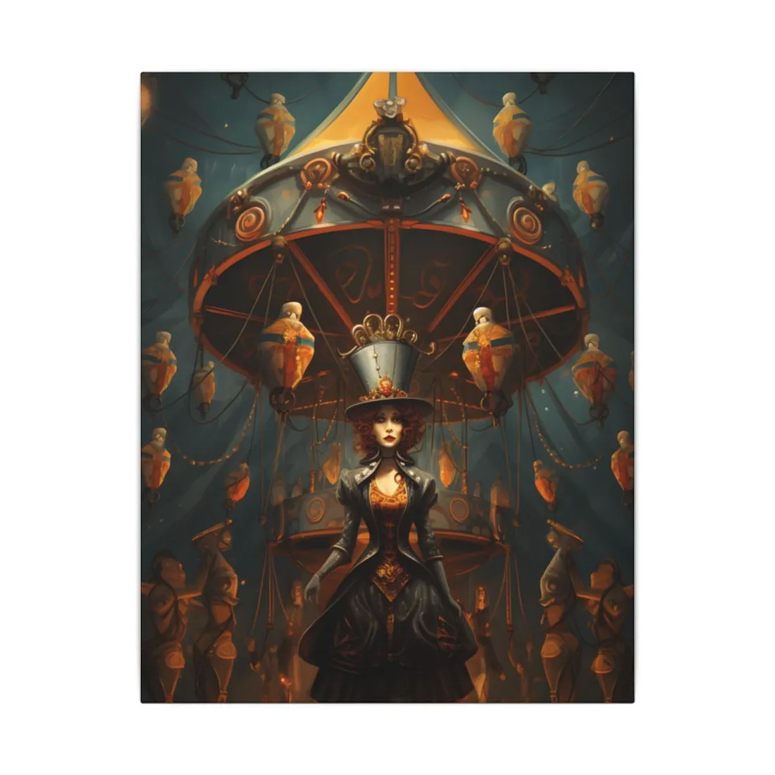 Whimsical Clockwork Circus: Vibrant Art - Canvas