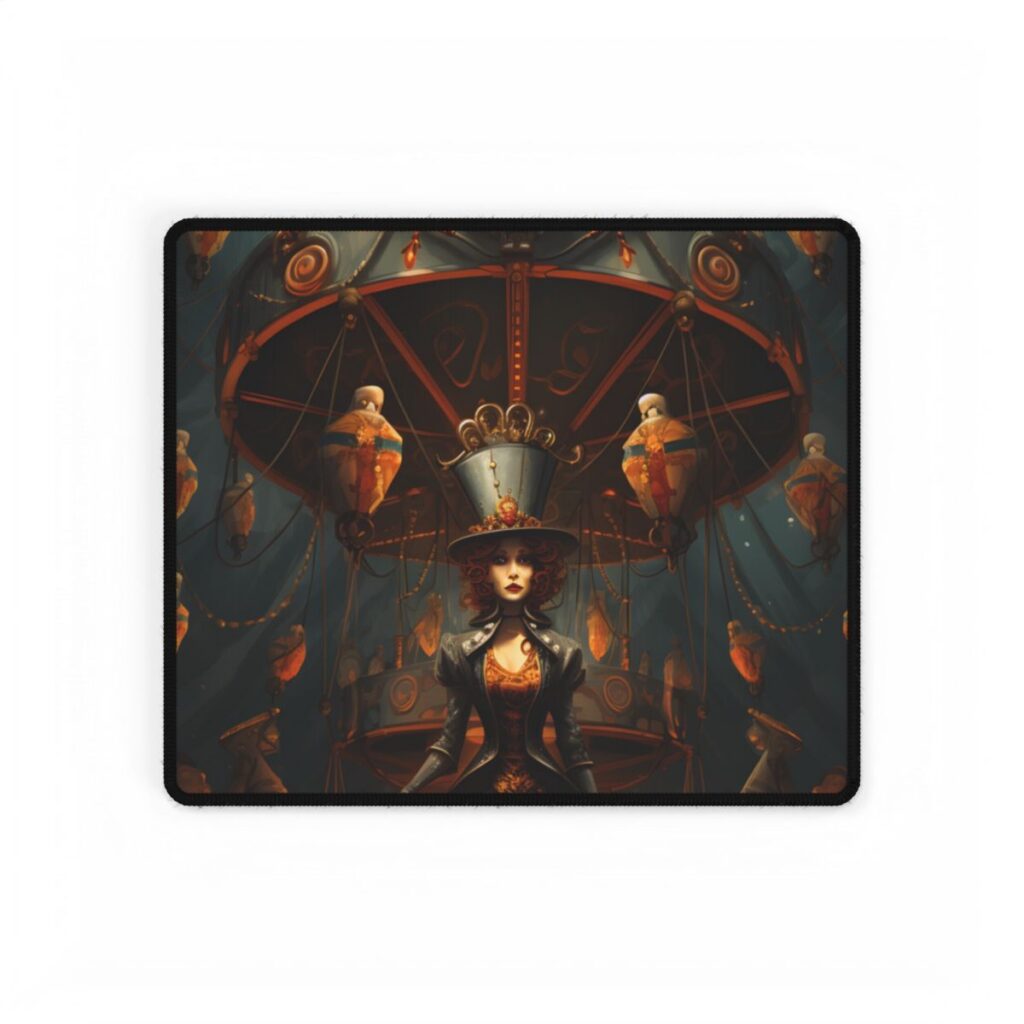 Whimsical Clockwork Circus: Vibrant Art - Desk Mat