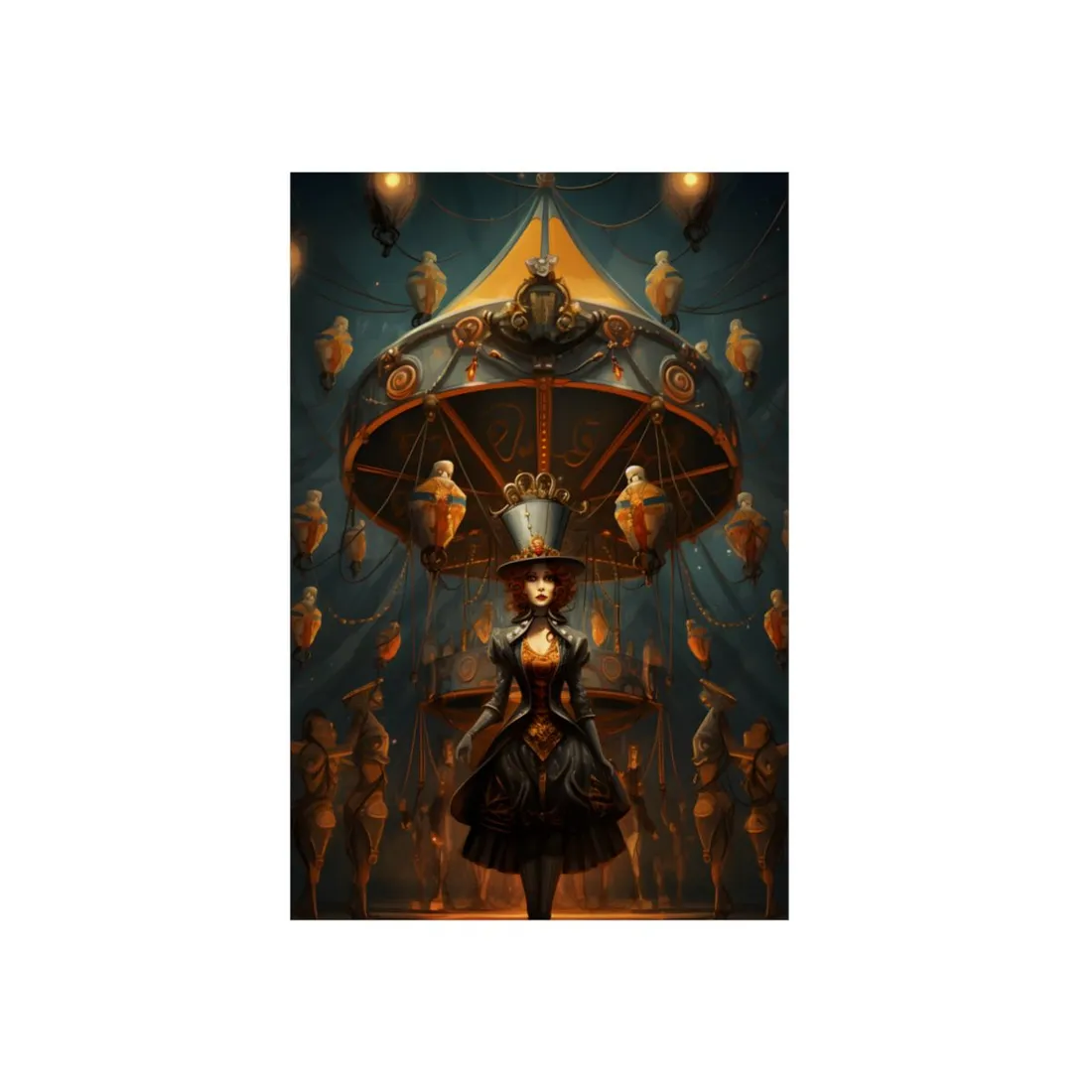 Whimsical Clockwork Circus: Vibrant Art - Metal Poster