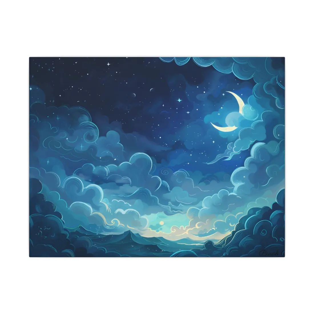 Whimsical Dreamy Night Sky: Bird in Flight Digital Art - Canvas