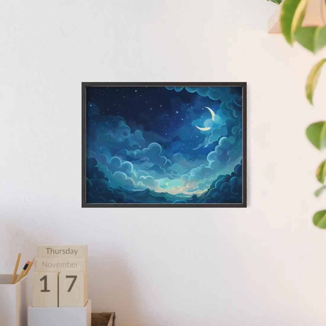 Whimsical Dreamy Night Sky: Bird in Flight Digital Art - Framed Poster