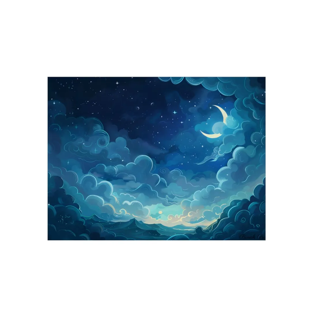 Whimsical Dreamy Night Sky: Bird in Flight Digital Art - Metal Poster