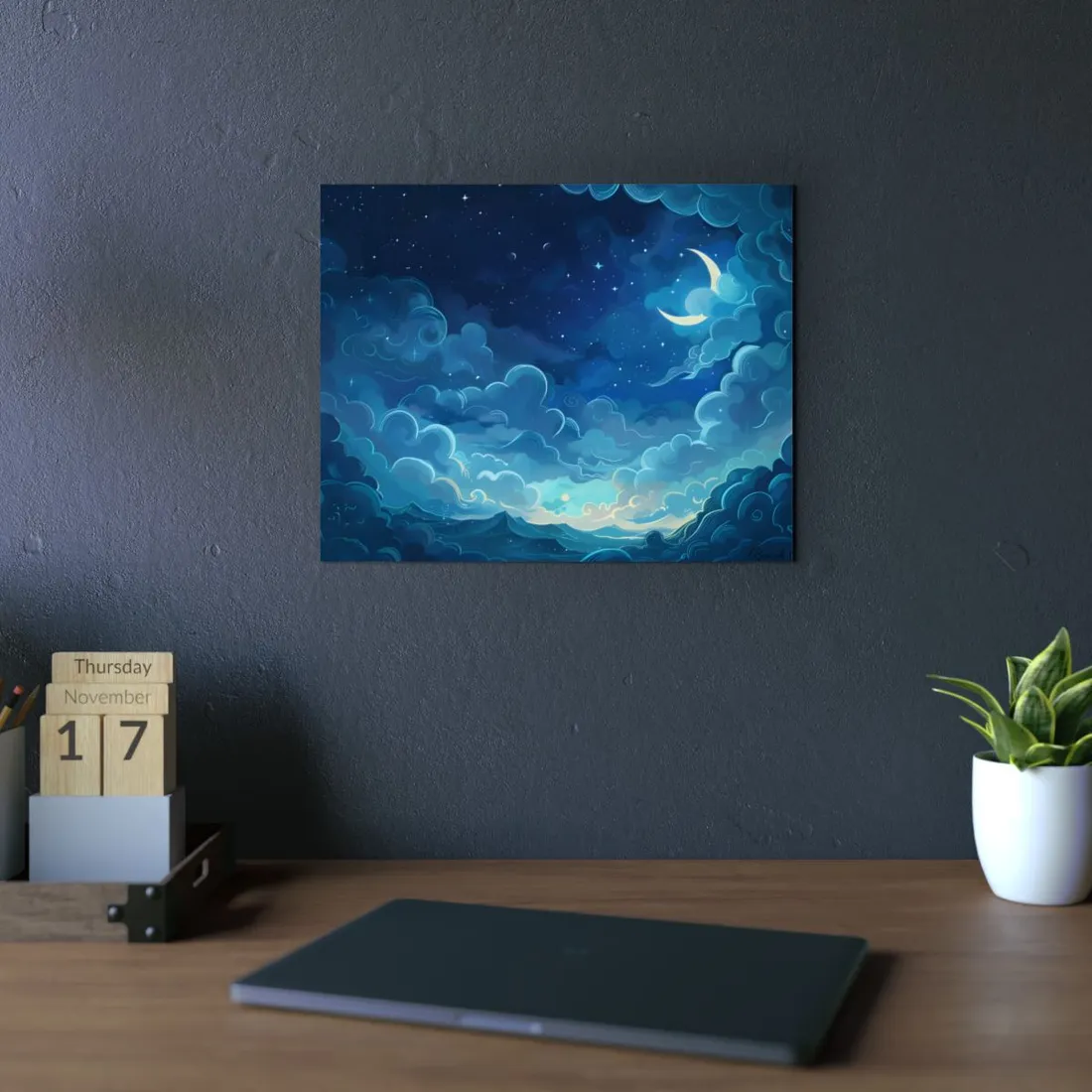 Whimsical Dreamy Night Sky: Bird in Flight Digital Art - Metal Poster