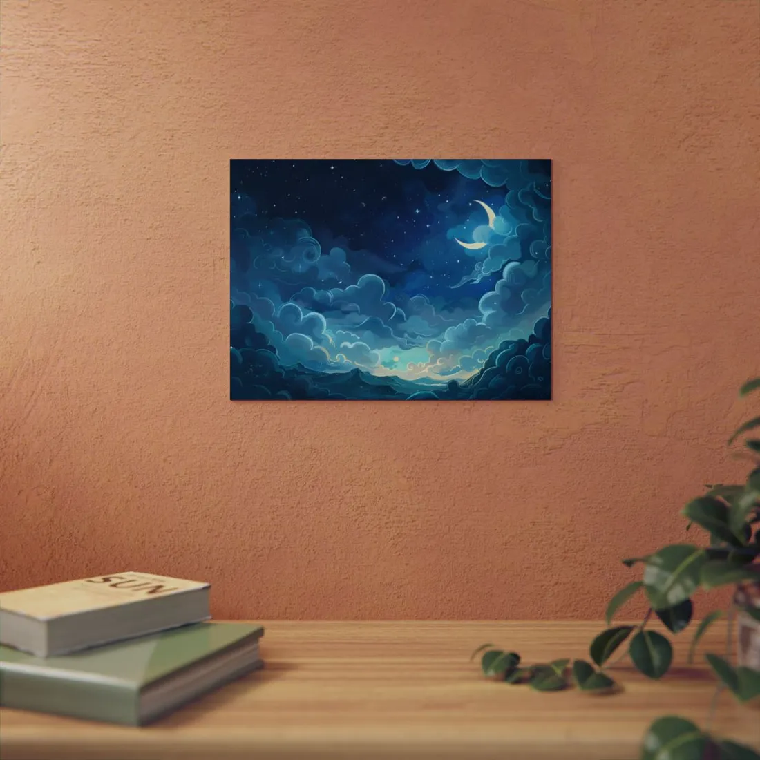 Whimsical Dreamy Night Sky: Bird in Flight Digital Art - Metal Poster