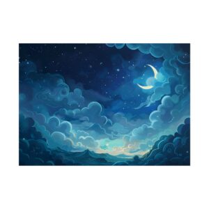 Crescent Moon over Night Clouds Poster