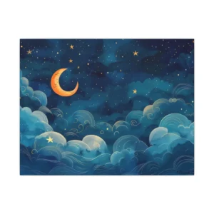 Crescent Moon and Clouds Canvas Print