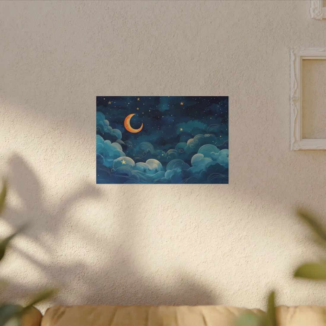 Whimsical Dreamy Night Sky: Small Town Illuminated by Pastel Stars - Canvas