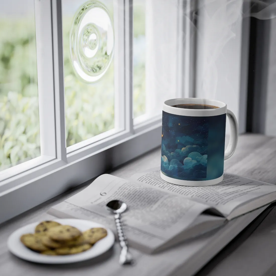 Whimsical Dreamy Night Sky: Small Town Illuminated by Pastel Stars - Mug