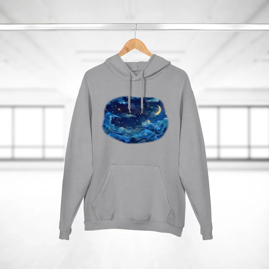 Whimsical Dreamy Night Sky: Stars, Moon, and Shooting Star - Hoodie (Heather Grey)