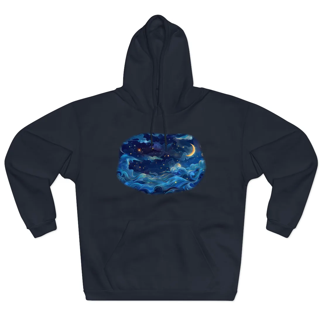 Whimsical Dreamy Night Sky: Stars, Moon, and Shooting Star - Hoodie (Navy)