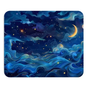 Crescent Moon over Blue Waves Mouse Pad