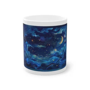Crescent Moon over Blue Waves Mug