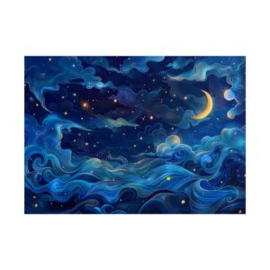 Crescent Moon over Blue Waves Poster