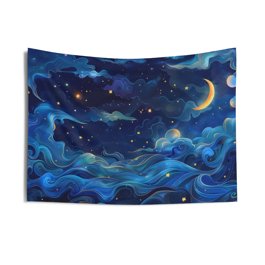 Whimsical Dreamy Night Sky: Stars, Moon, and Shooting Star - Wall Tapestry