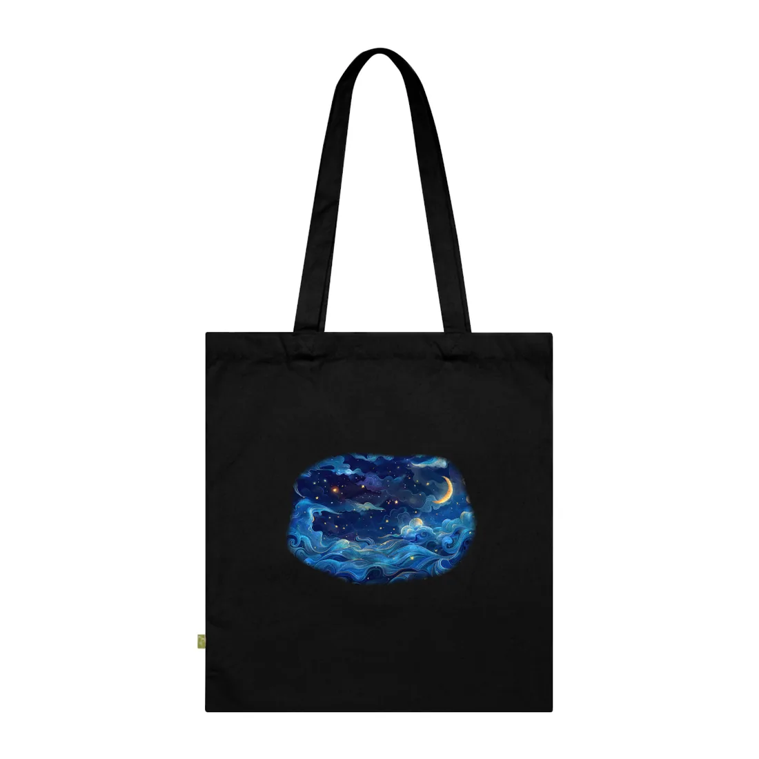 Whimsical Dreamy Night Sky: Stars, Moon, and Shooting Star - Tote Bag (Black)