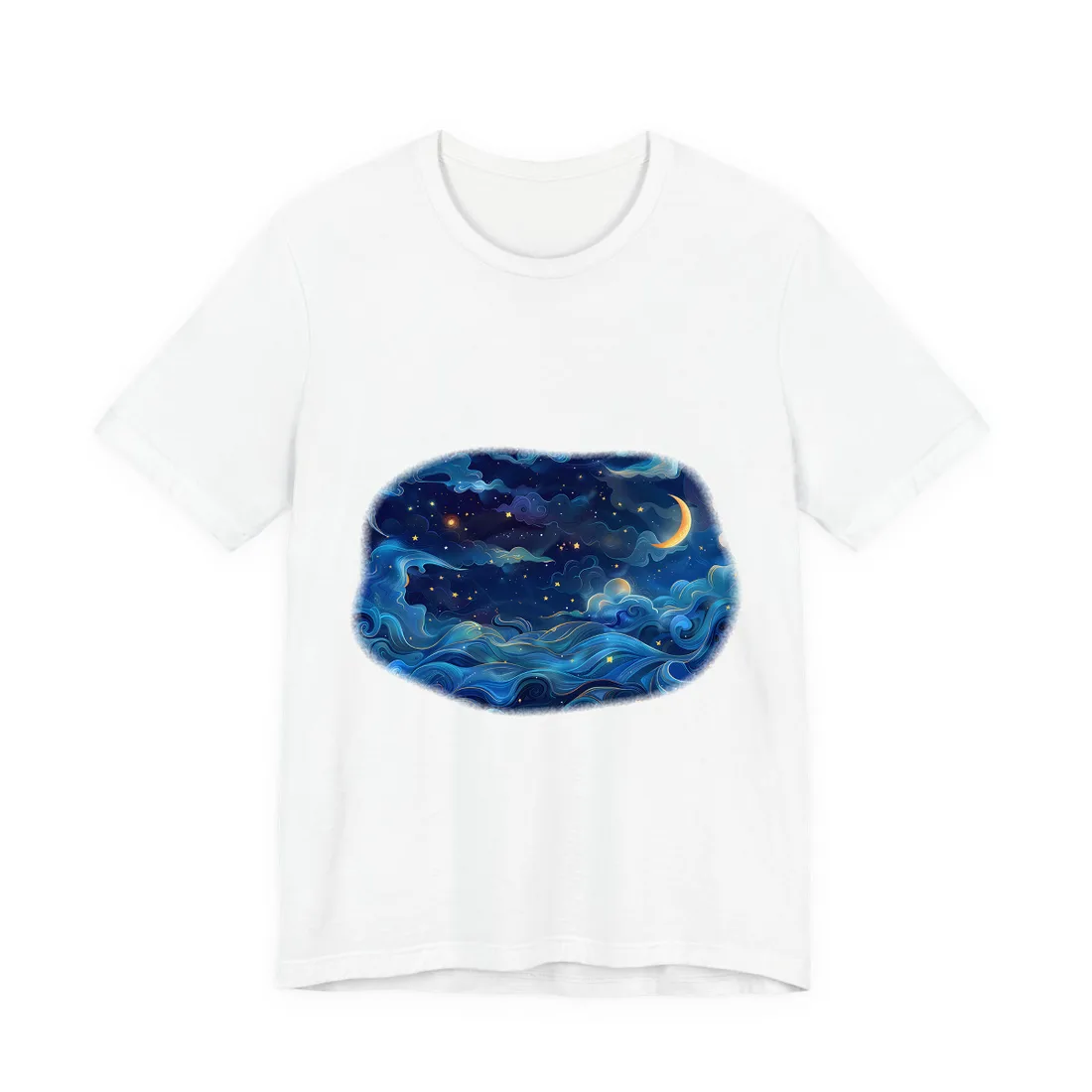 Whimsical Dreamy Night Sky: Stars, Moon, and Shooting Star - T-Shirt (White)