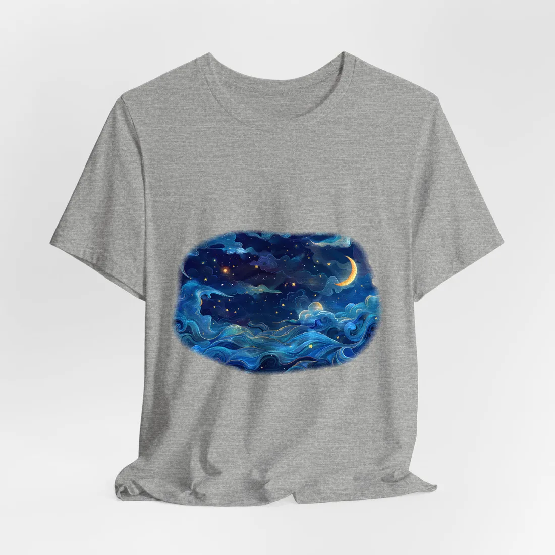 Whimsical Dreamy Night Sky: Stars, Moon, and Shooting Star - T-Shirt (Athletic Heather)