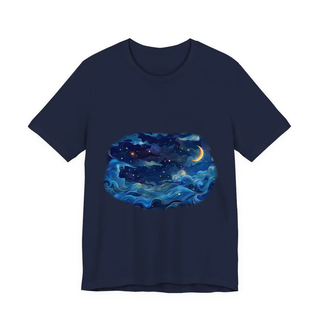 Whimsical Dreamy Night Sky: Stars, Moon, and Shooting Star - T-Shirt (Navy)
