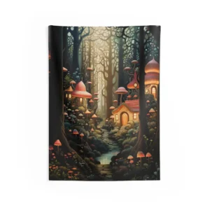 Mushroom Houses in a Forest Wall Tapestry