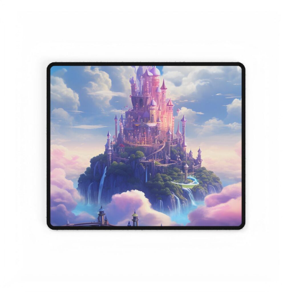 Whimsical Fantasy Floating City: Celestial Realm Artwork - Desk Mat