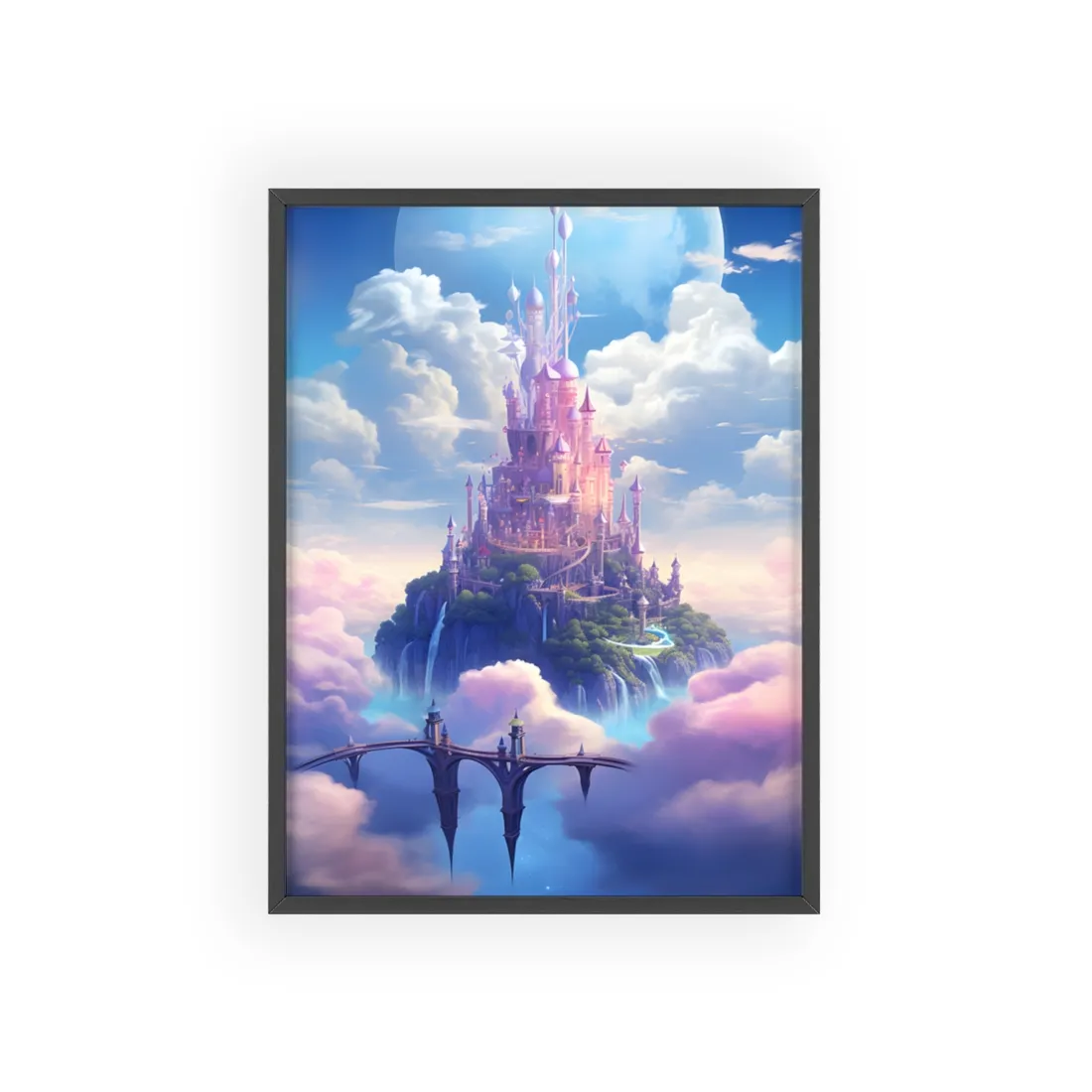 Whimsical Fantasy Floating City: Celestial Realm - Framed Poster