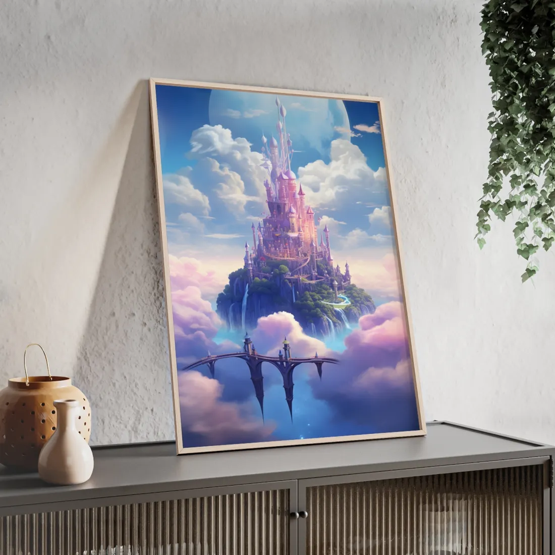 Whimsical Fantasy Floating City: Celestial Realm - Framed Poster