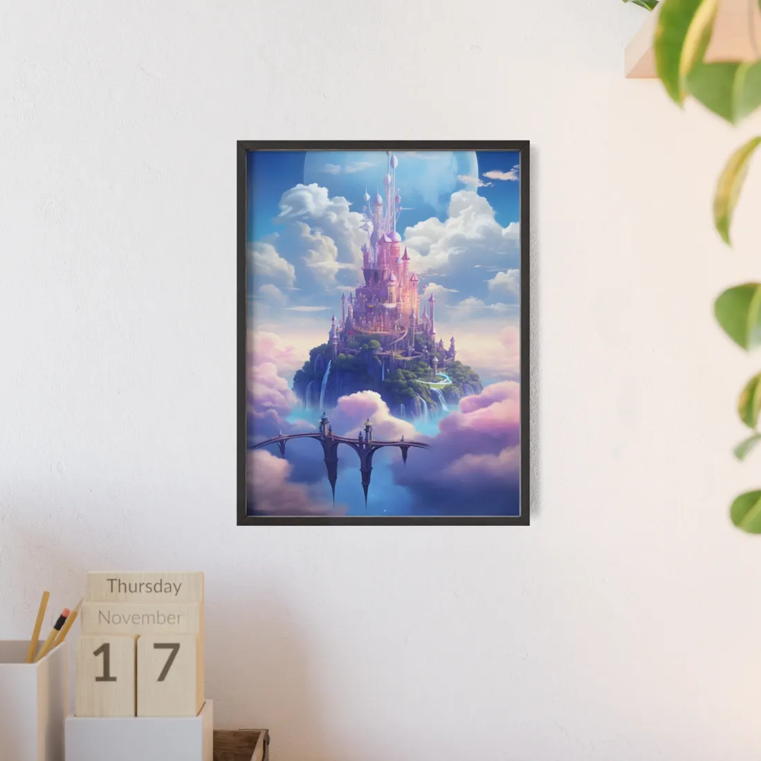Whimsical Fantasy Floating City: Celestial Realm - Framed Poster
