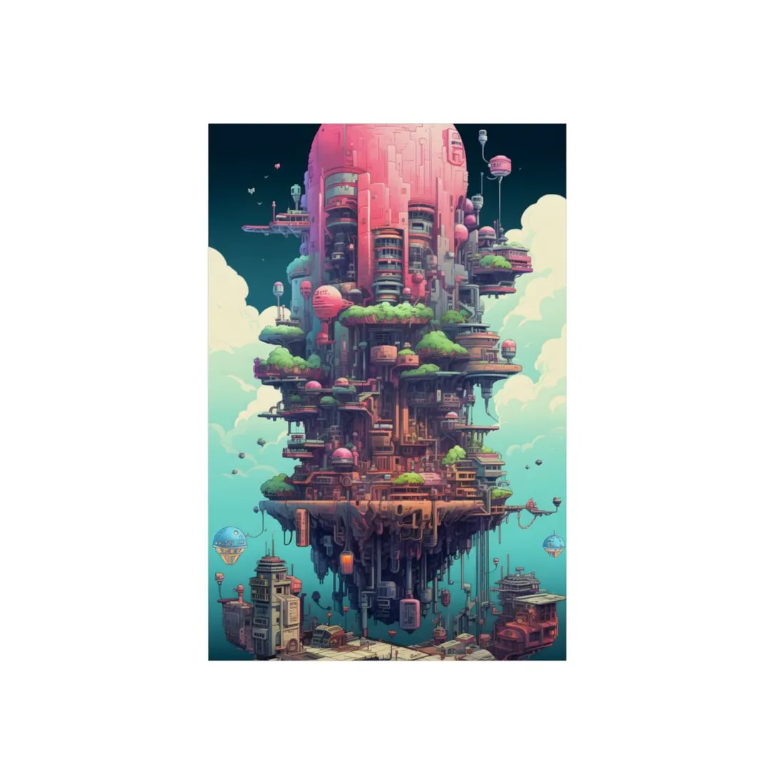 Whimsical Floating Village: Pastel Fantasy Island - Metal Poster
