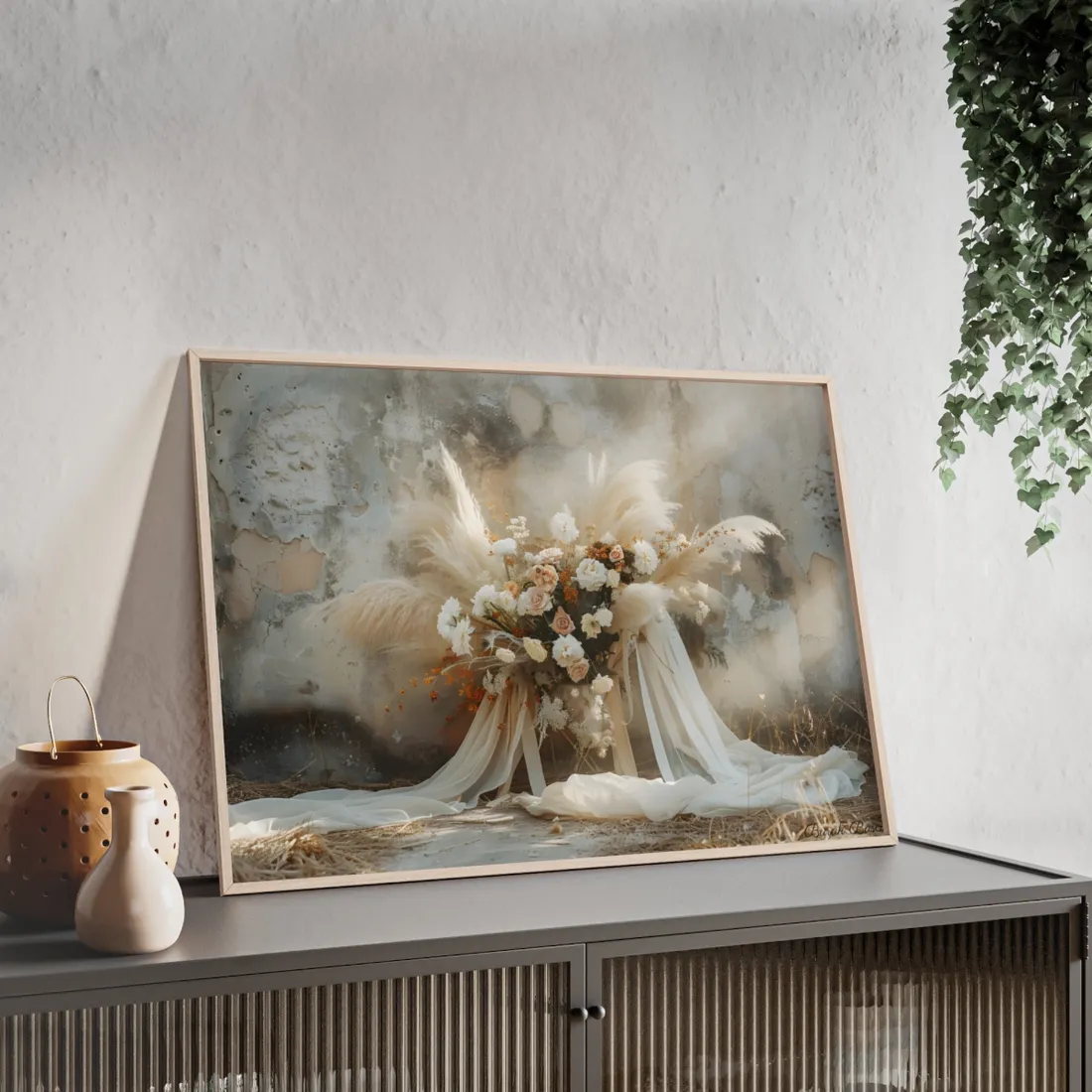 Whimsical Floral Bloom: Pampas Grass - Framed Poster