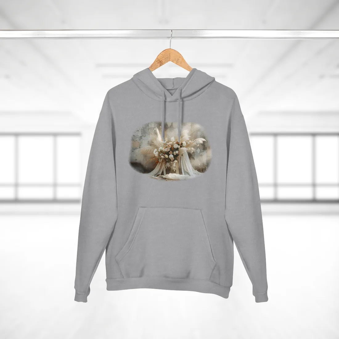 Whimsical Floral Bloom: Pampas Grass - Hoodie (Heather Grey)