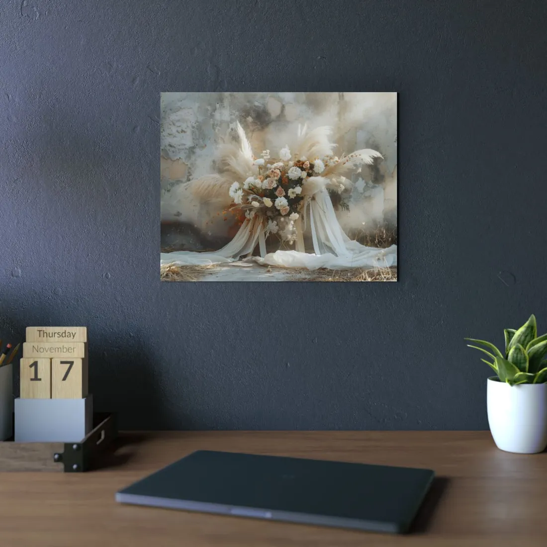 Whimsical Floral Bloom: Pampas Grass - Metal Poster