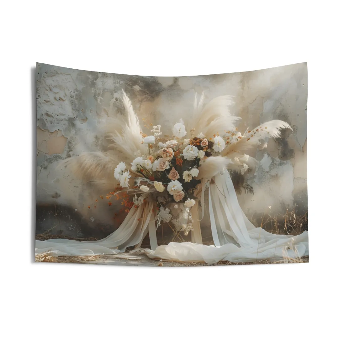 Whimsical Floral Bloom: Pampas Grass - Wall Tapestry