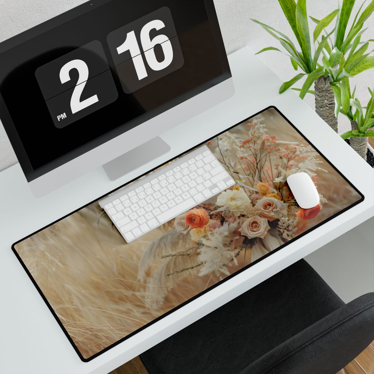 Whimsical Floral Oasis: Vibrant Pampas Artwork - Desk Mat