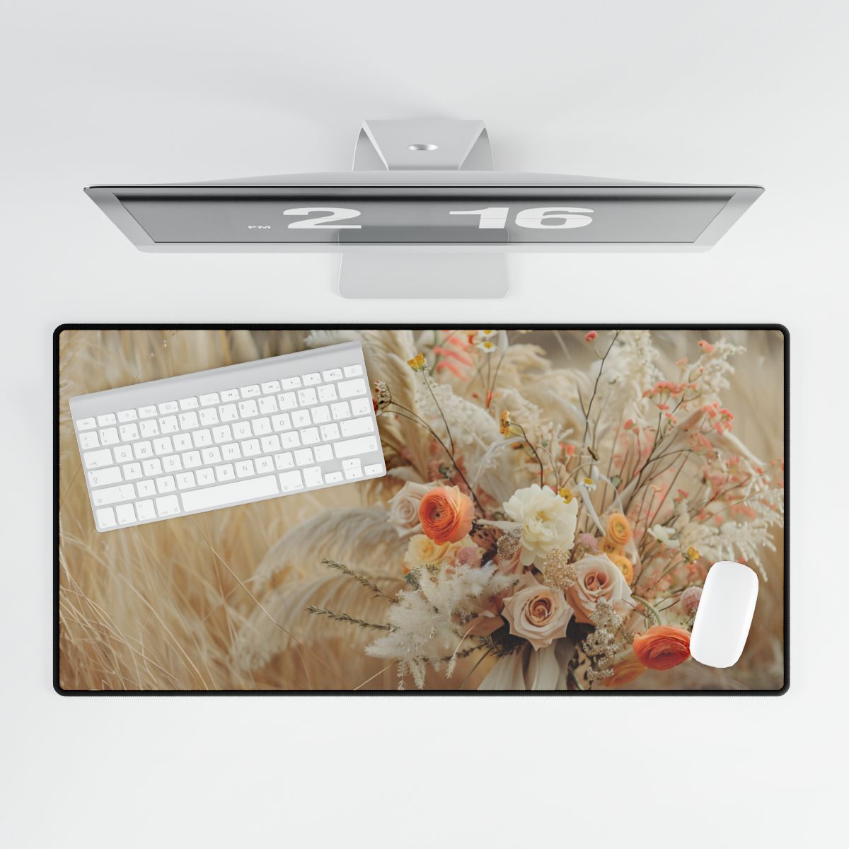 Whimsical Floral Oasis: Vibrant Pampas Artwork - Desk Mat