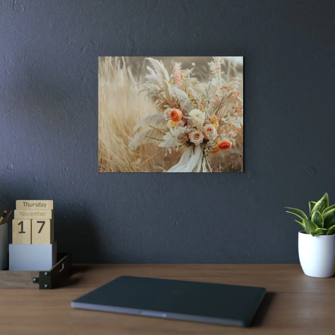 Whimsical Floral Oasis: Vibrant Pampas - Metal Poster