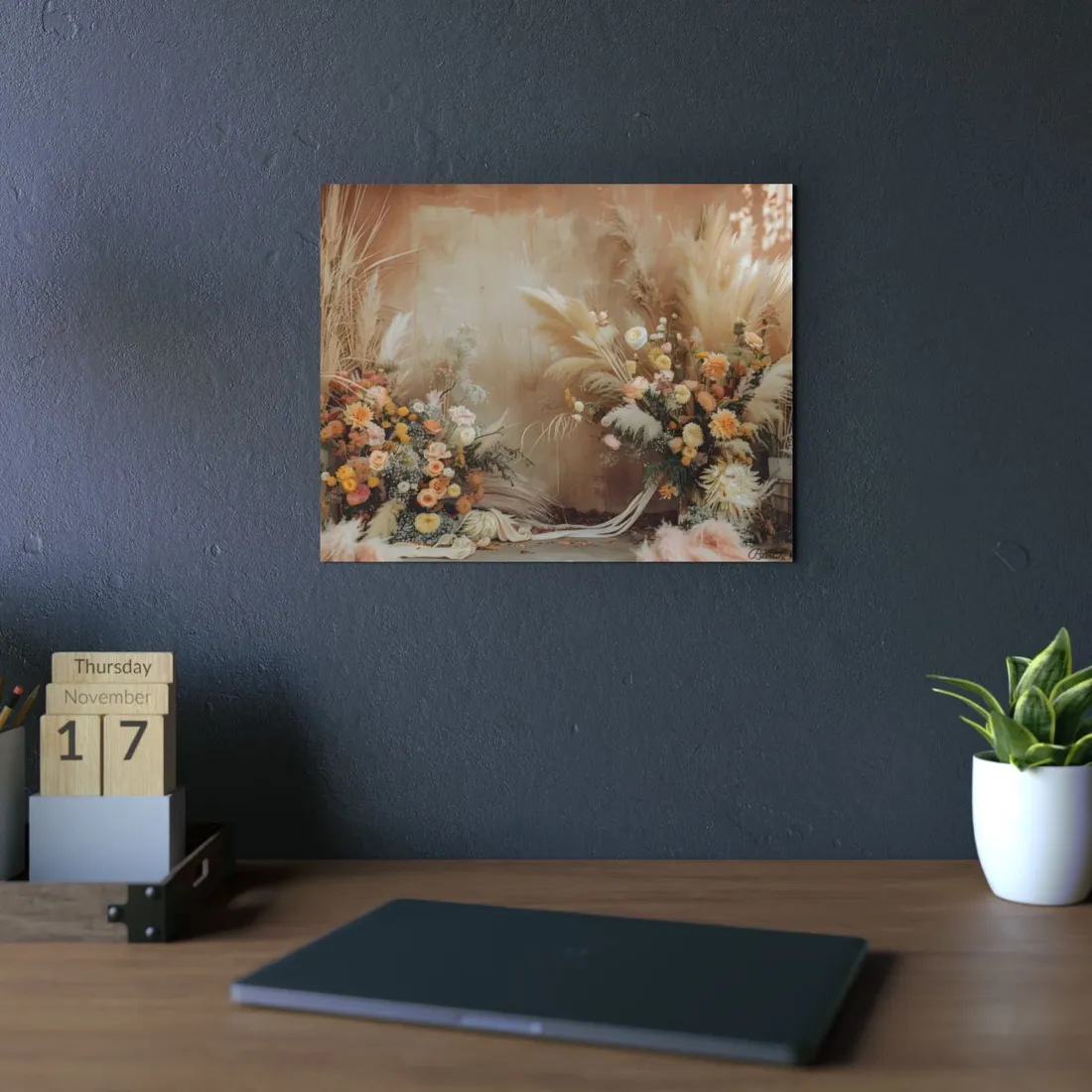 Whimsical Floral Pampas Find: Explore Calming - Metal Poster