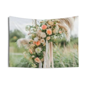 Peach Rose Pampas Bouquet Wall Tapestry