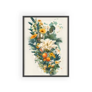 Tropical Flowers and Oranges Framed Poster
