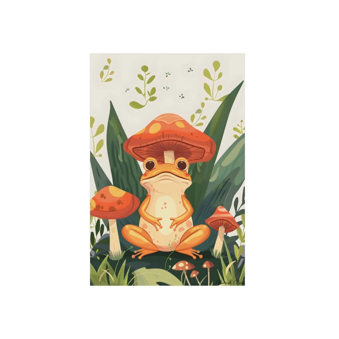 Whimsical Frog and Mushroom - Metal Poster