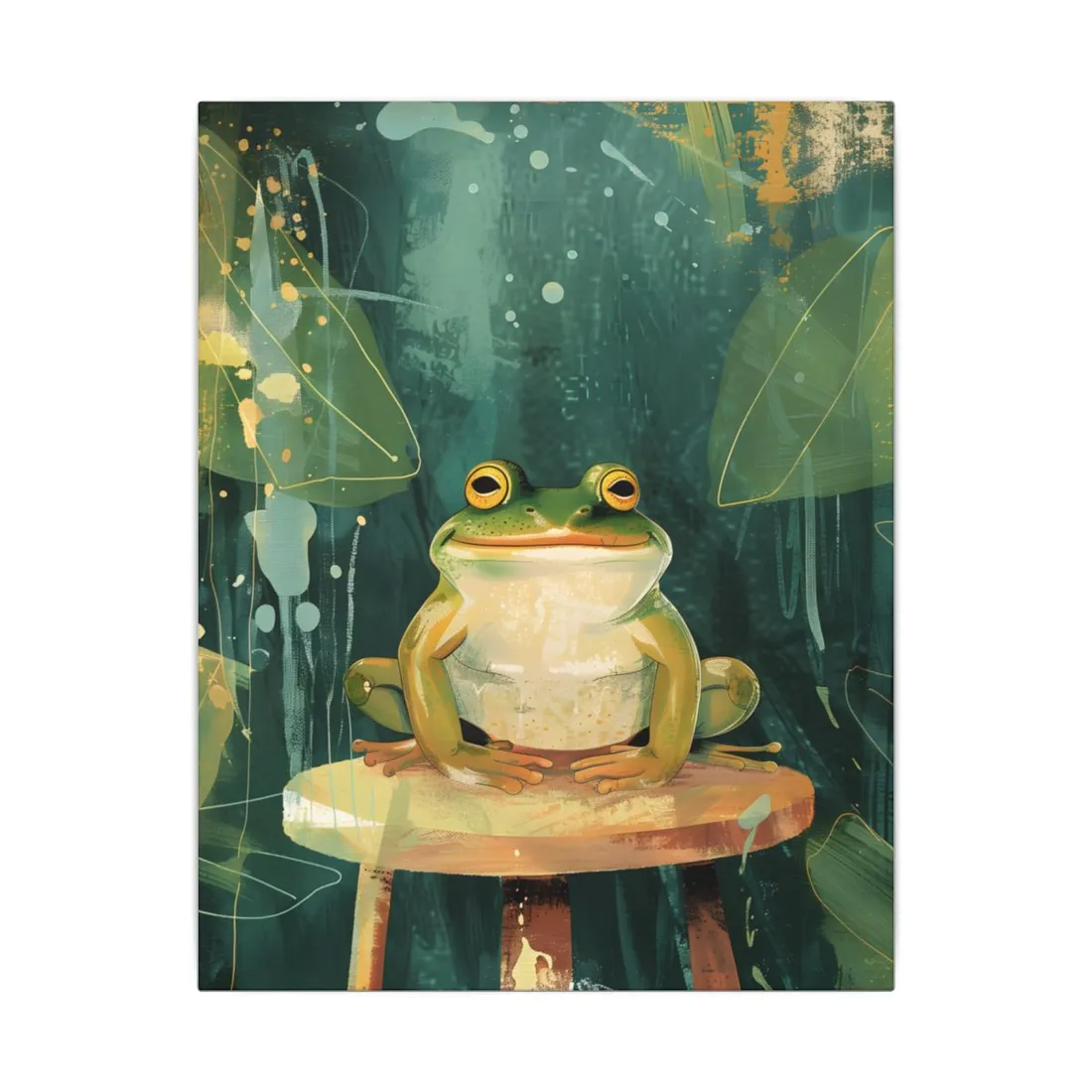 Whimsical Frog Cartoon: Colorful Ta - Canvas