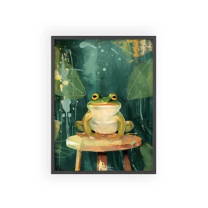 Cheerful Frog on Stool Framed Poster