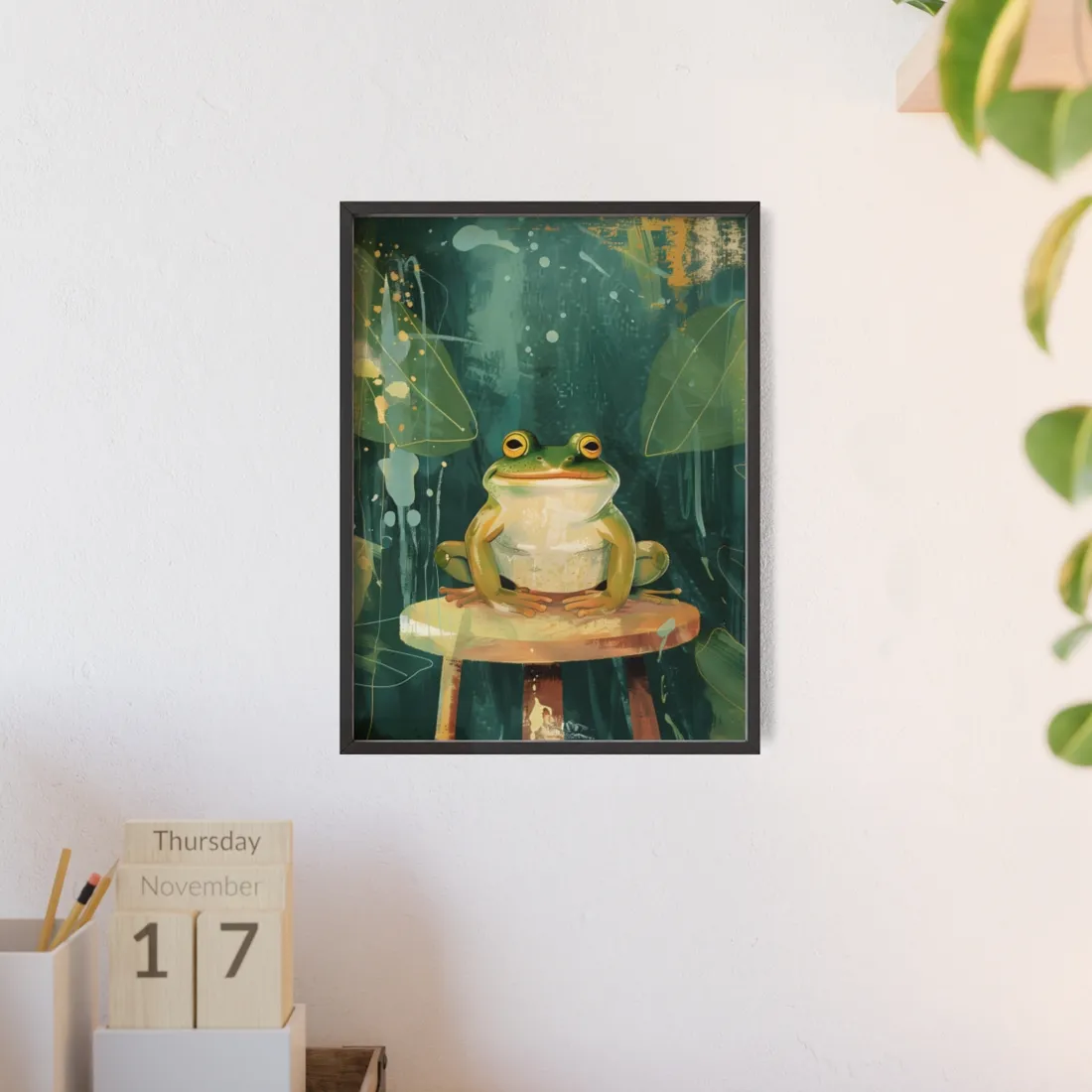 Whimsical Frog Cartoon: Colorful Ta - Framed Poster